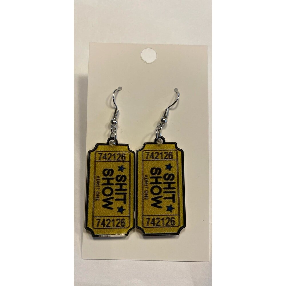 Earrings “Shi!! Show” Whimsical Humorous Funny Saying Statement Jewelry - Picture 2 of 5